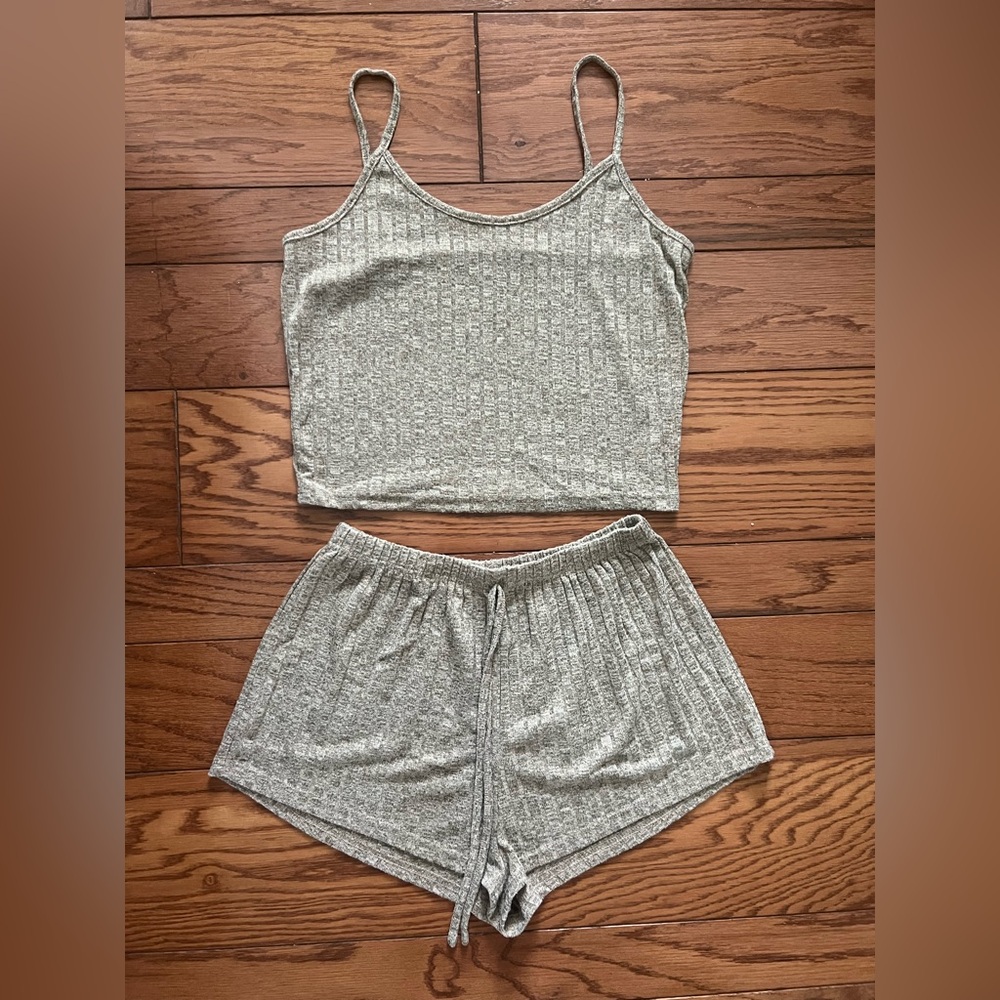 Khaki color Ribbed Knit pajama set